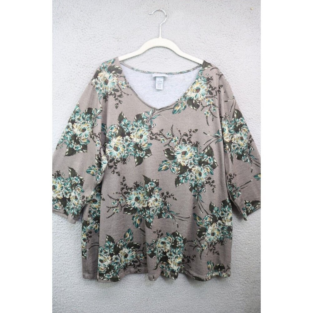 Catherine's 3/4 Sleeve Floral Tunic Top-Size 1X-Whimsigoth